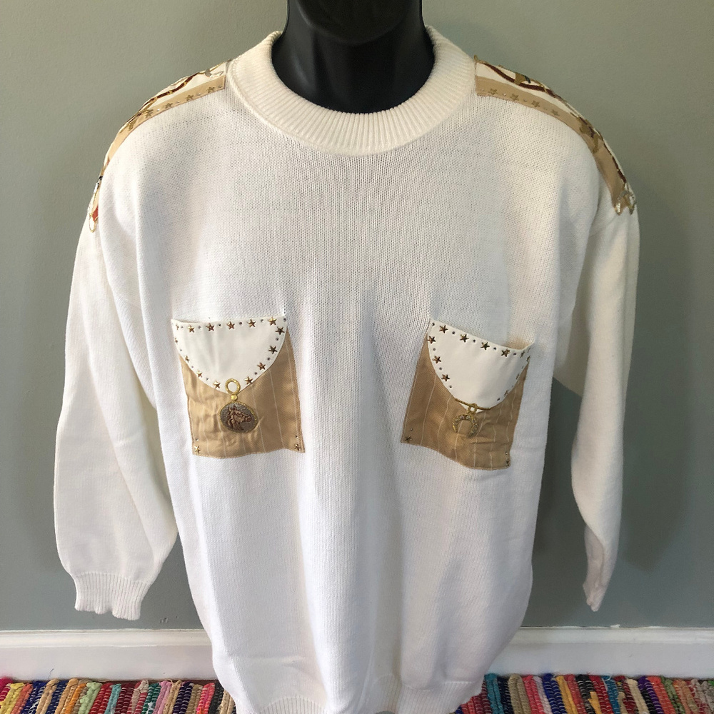 80s Cowboy Horse Sweater Horseshoe Western Large